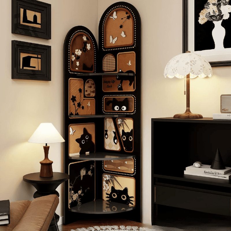 Modern Simple Style Nook Decorative Cabinet with 4 Exterior Shelves, Laminate Countertop in Midnight Black - image 3