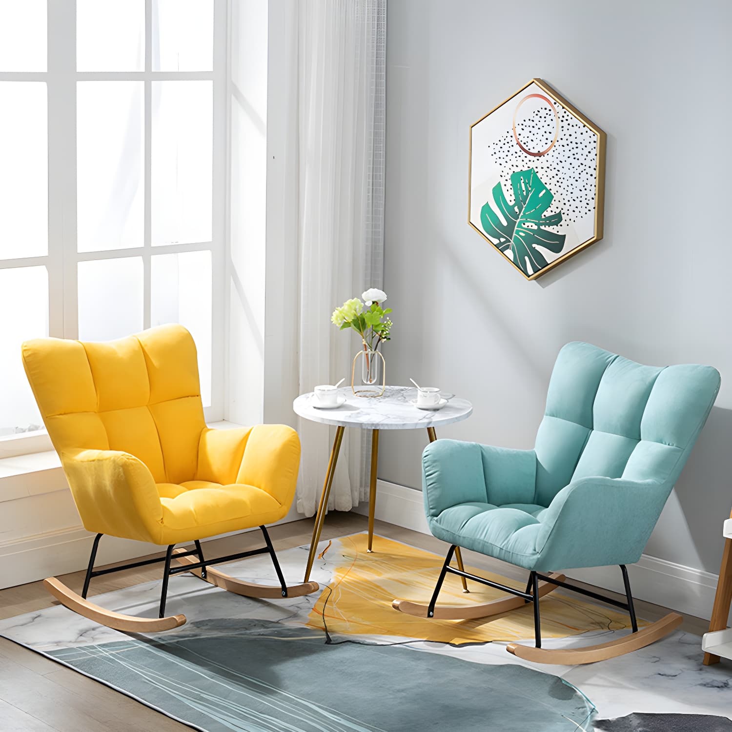 Modern Upholstered Rocking Chair Wingback Rocker Chair for Living Room - image 21