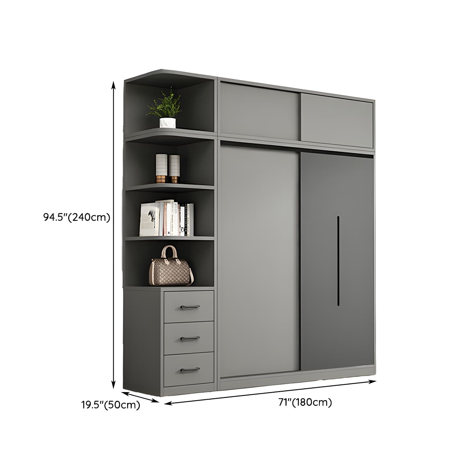 Contemporary Wood Grey Cloth Rod Included Wardrobe with Shelves - image 29