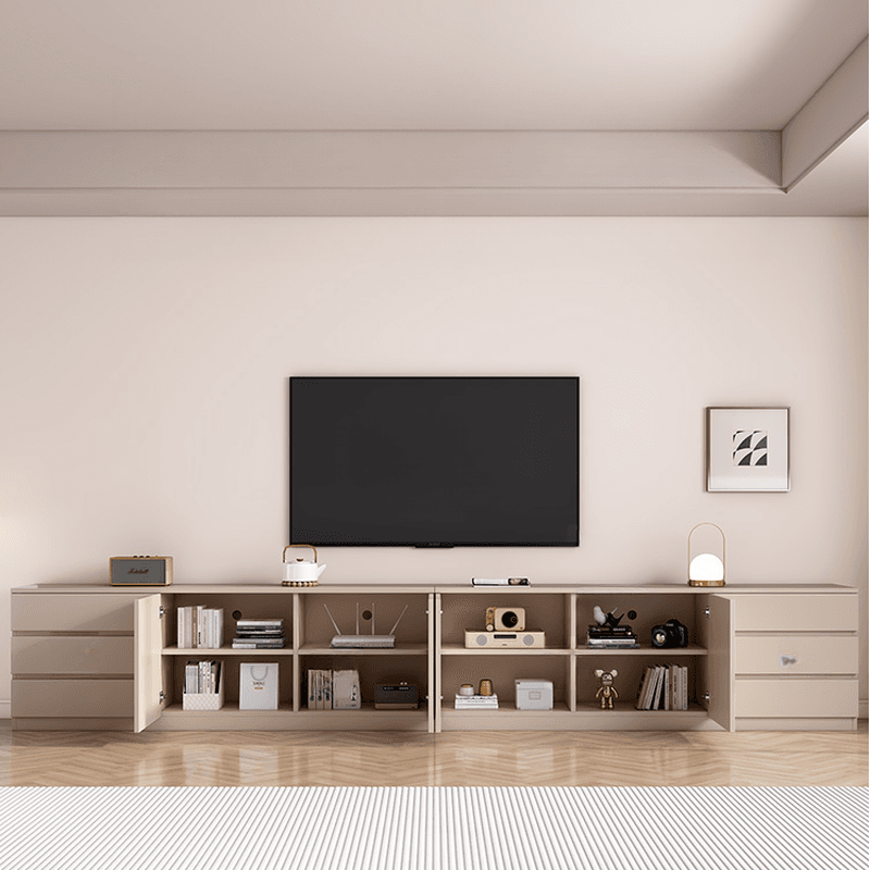 Wooden TV Stand with Shelf, 3 Drawers, Hutch, 2 Interior Shelves, and Cable Management - image 7