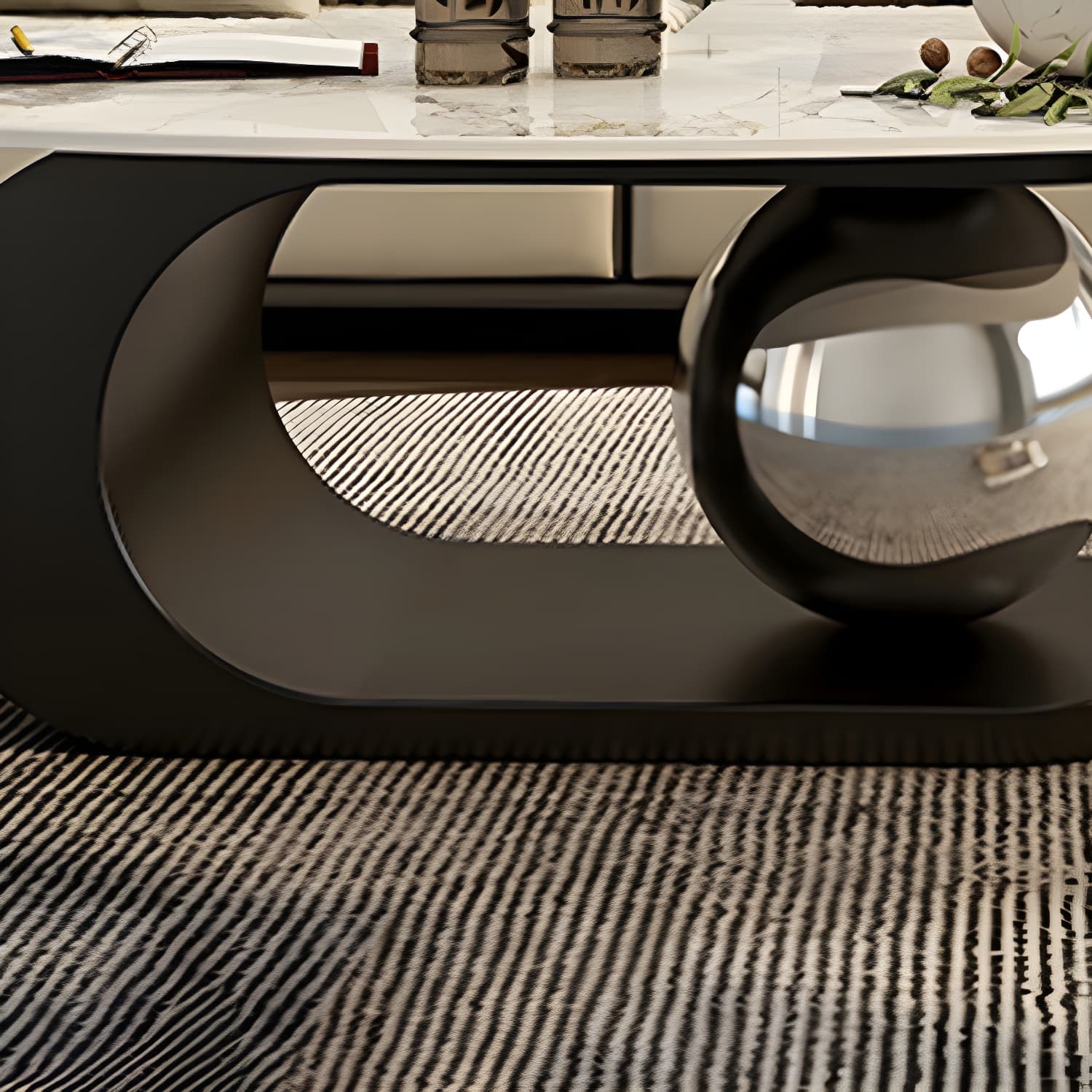 14"H Glam Coffee Table Slate Oval Pedestal Coffee Cocktail Table - image 9