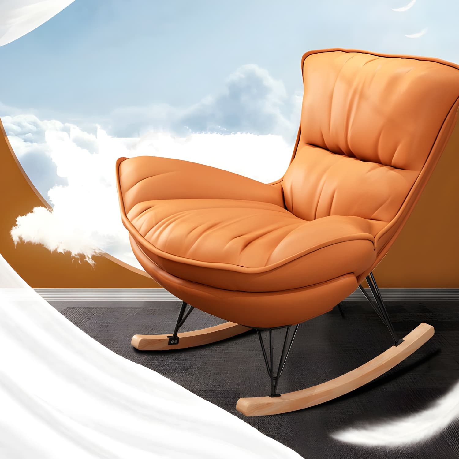 Modern Glider Chair Pure Color Metal Dark Legs Rocking Chair with Ottoman - image 18