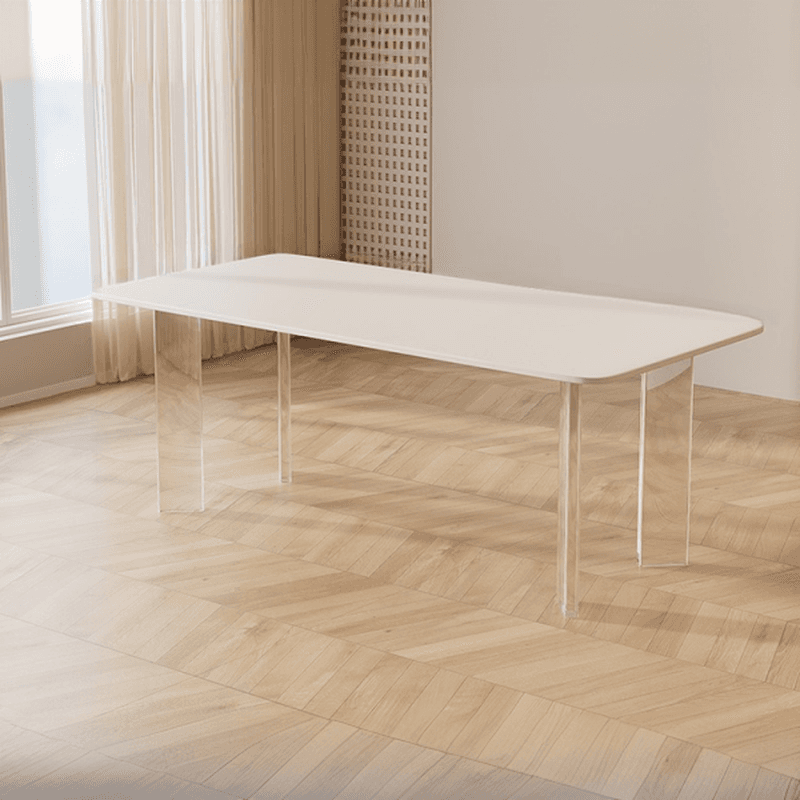 Minimalist Rectangular Slate Stone Dining Table Set with 4 Legs and Padded Chair Back