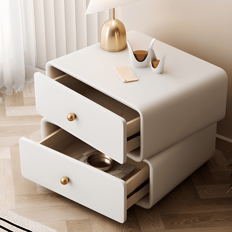 Simplistic 2 Tiers Drawer Storage Nightstand with Light Colored Wood, Swivel Feature, and Pleather Countertop - image 16