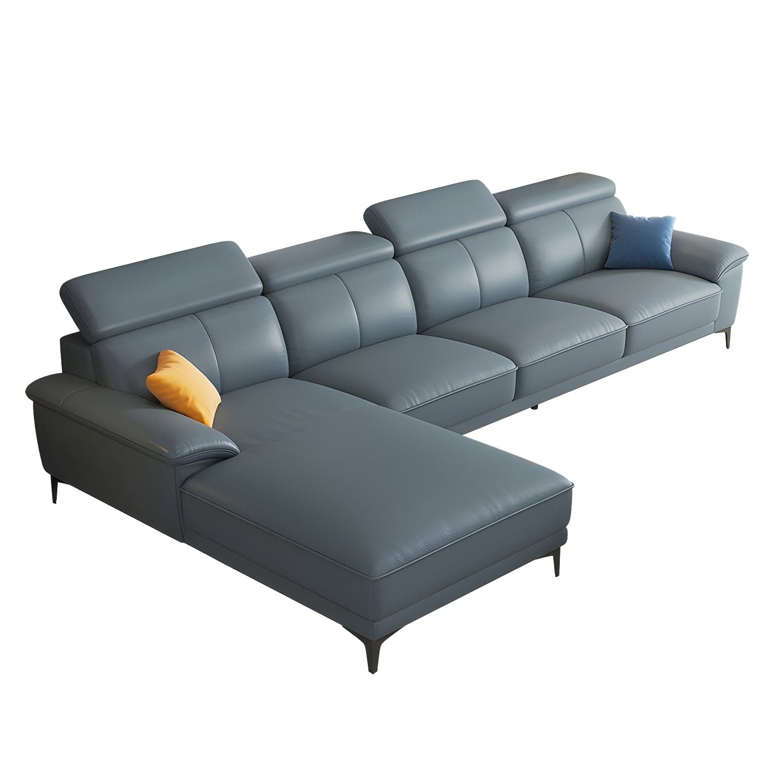 Modern Genuine Leather Sectional Sofa with Pillow Top Arms and Black Legs - image 5