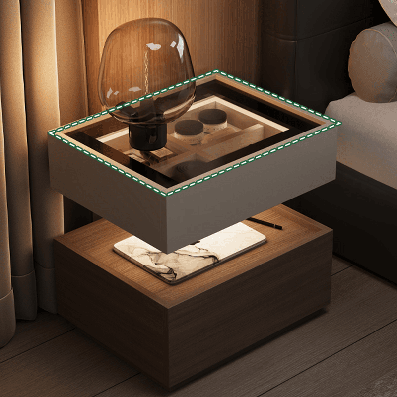 Organic Modern Nightstand With Drawer Organization with Glass Countertop and Illuminating Lighting - image 13