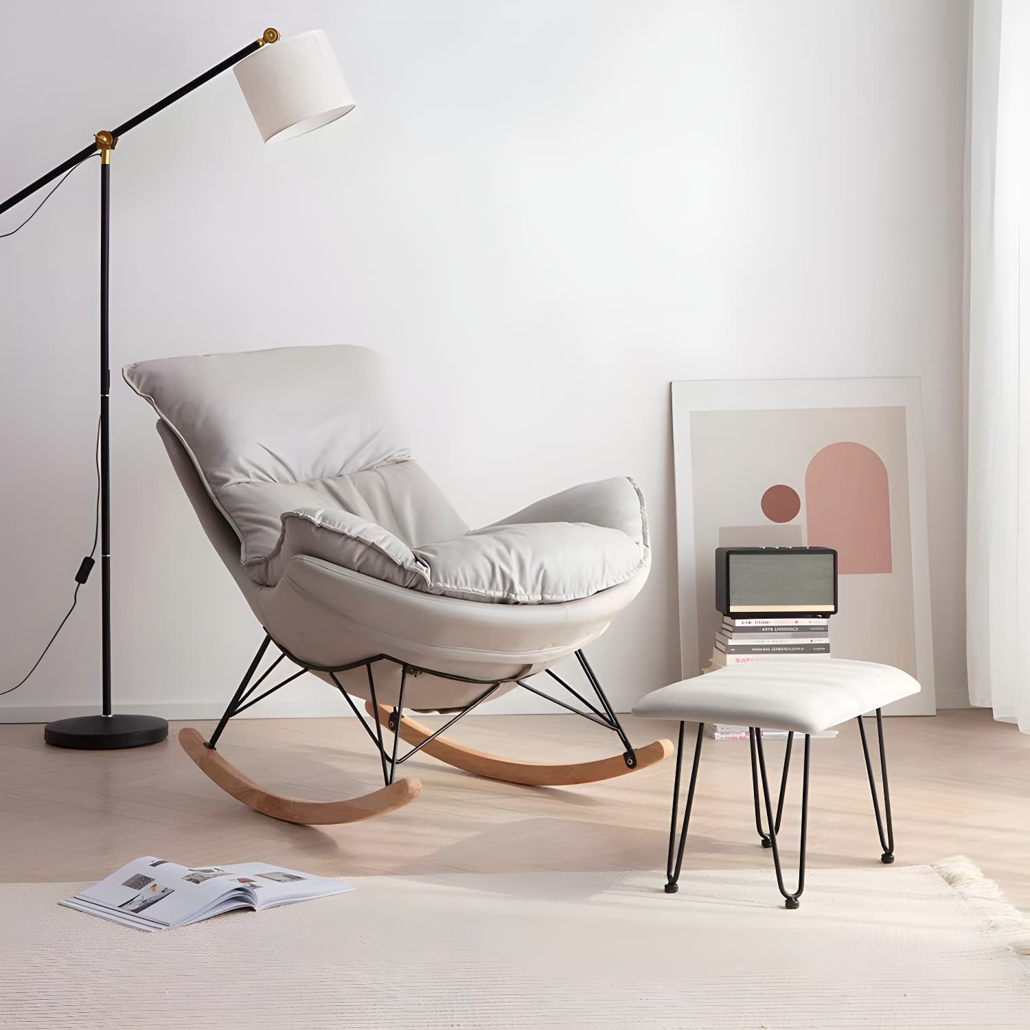 Upholstered Rocking Chair Contemporary Rocker Chair with Ottoman - image 4