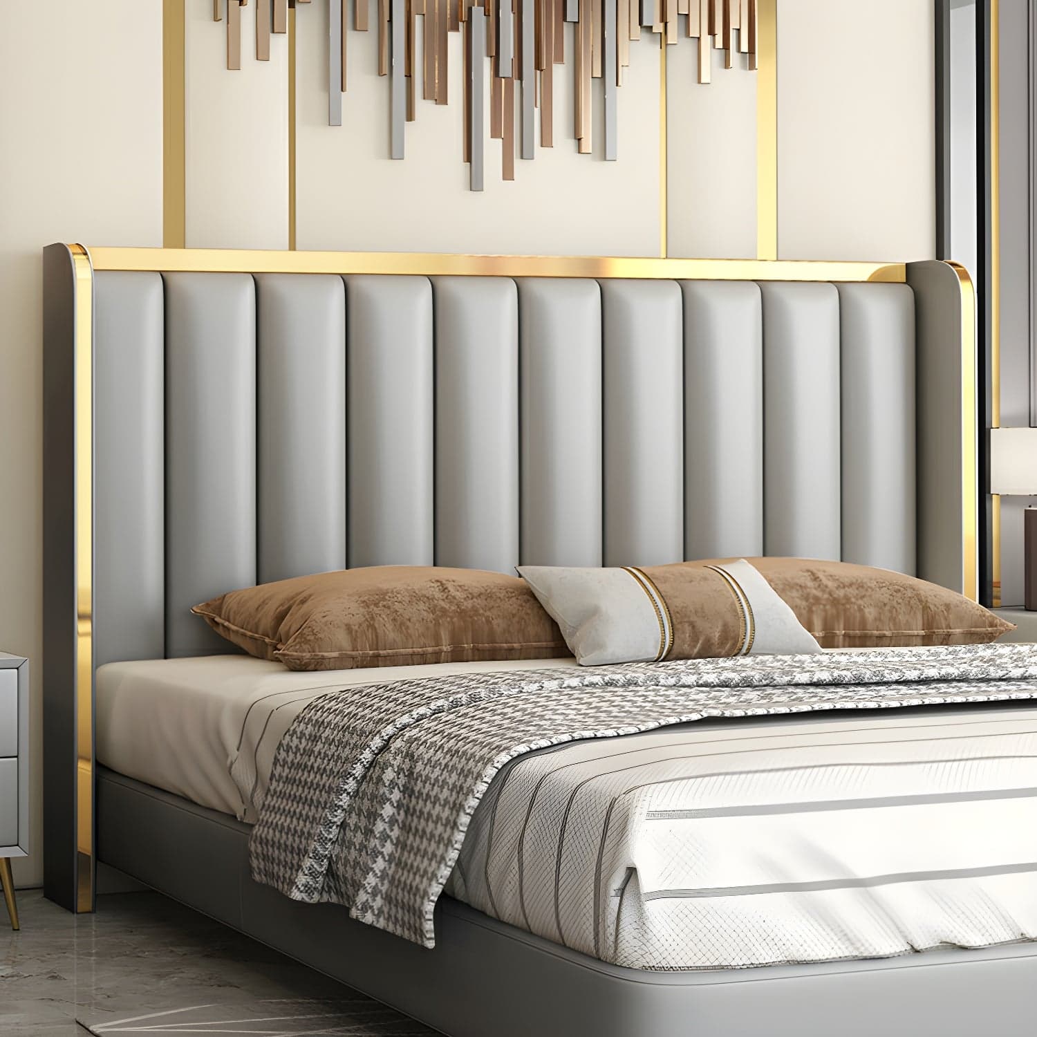 Modern Upholstered Leather Wingback Headboard with Wood Legs and Rectangular Shape - image 3