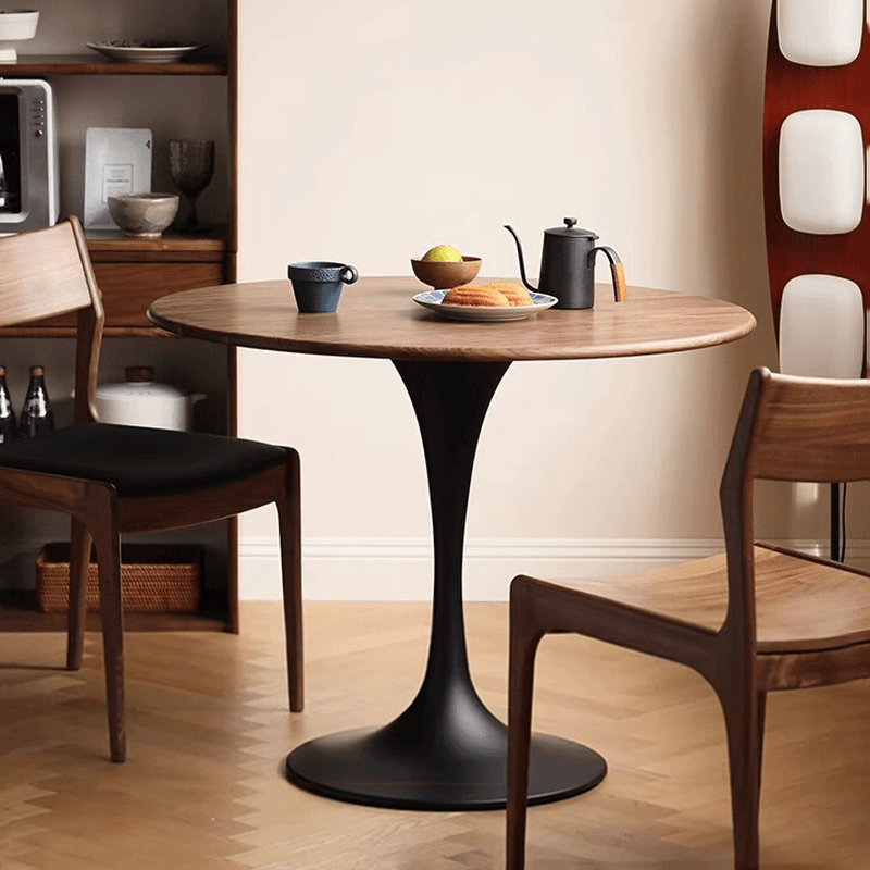 Minimalist Rubberwood Circular Standard Height Dining Table with a Sepia/Natural Color Fixed Table Top and Tulip Base for 2 People - image 5