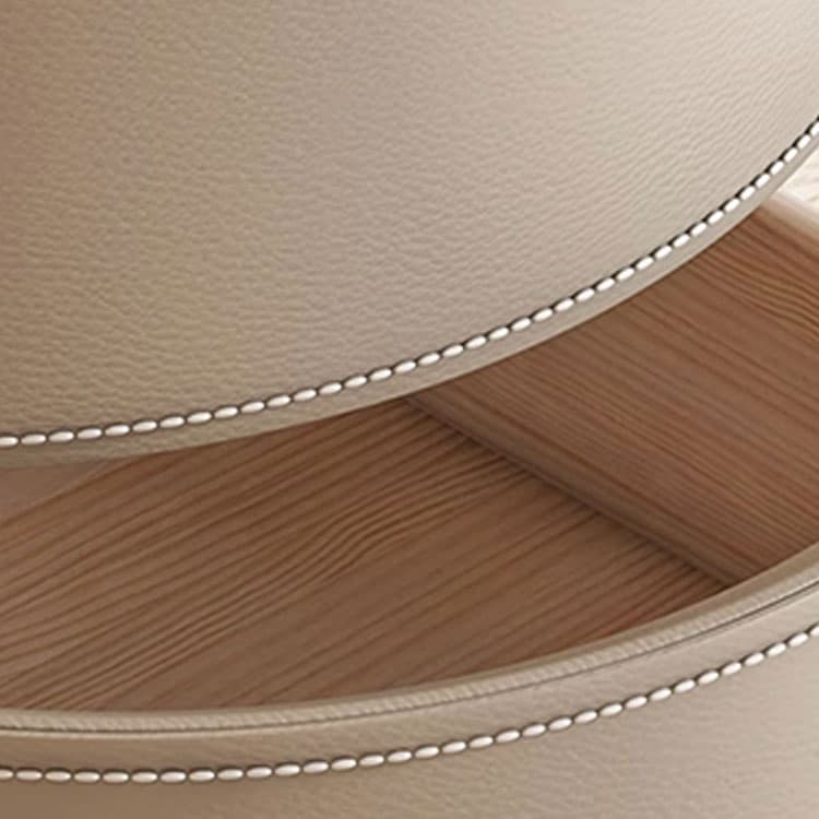 Chic Modern Round Nightstand with Light Wood Tone Faux Leather and Numerate Two Drawer Storage - image 17