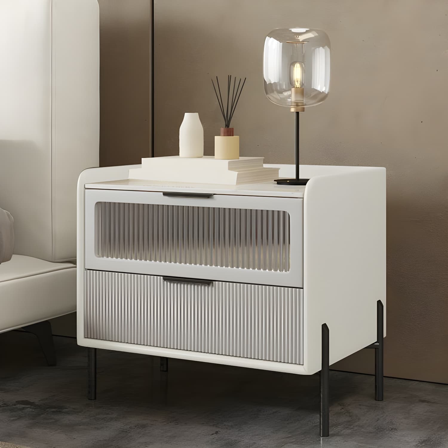 Glam 4 Gold Legs Storage Drawer Nightstand with Glass Drawer Door - image 6