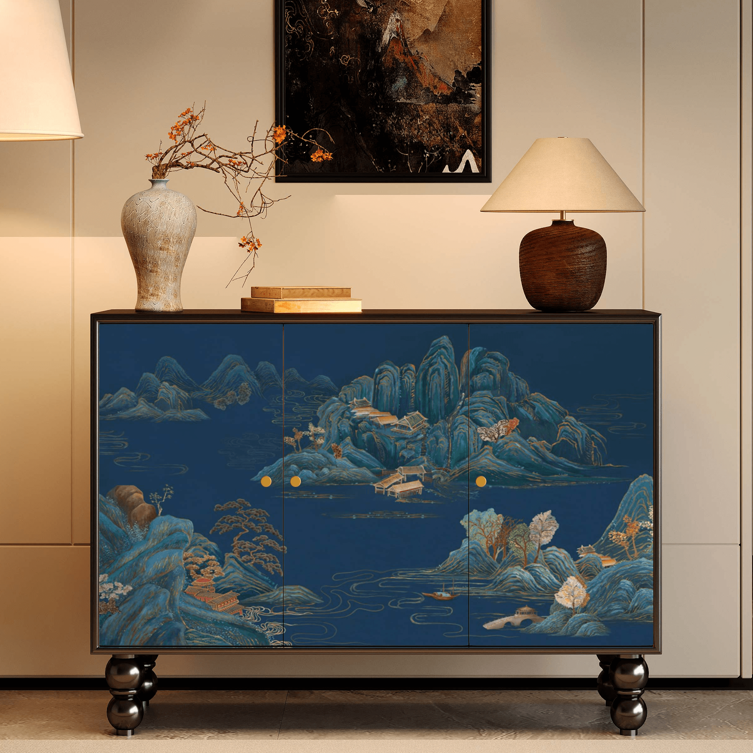 Classicist Narrow Timber Sideboard with Hutch, 3 Shelves, 3 Doors and Larder - image 7