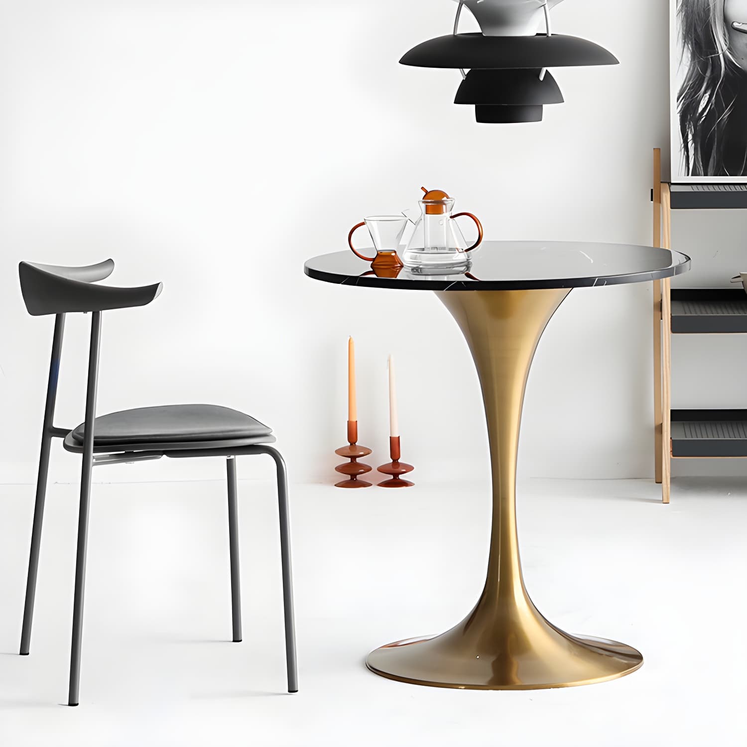 Metal Modern Round Dining Table Marble Top Indoor Table with Tulip Base