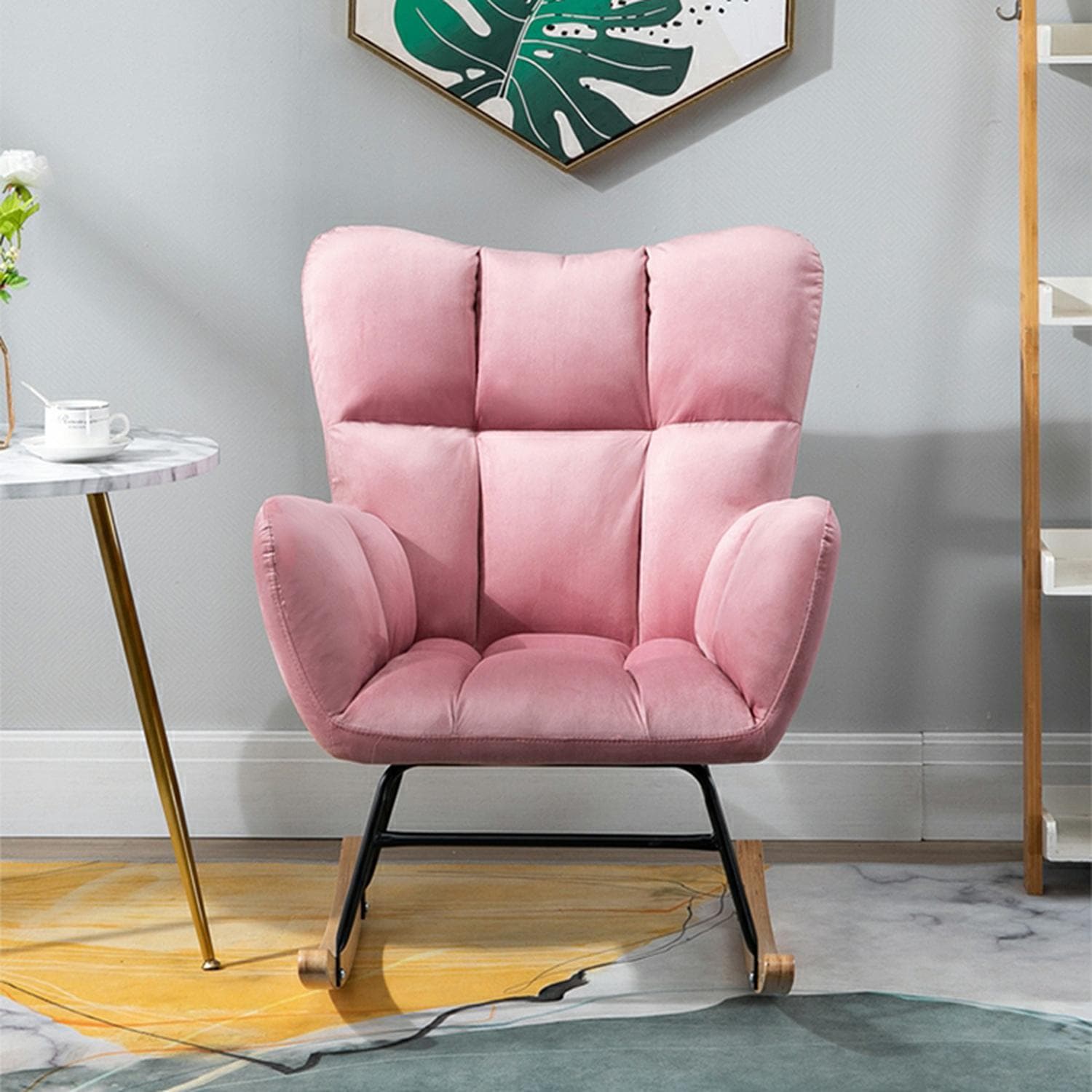 Stylish Modern Upholstered Rocking Chair with Tufted Design and Wood Legs - Support Up to 398 lbs - image 13