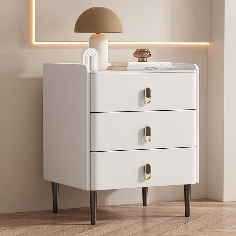 Modern Faux Leather Bachelor's Chest with Stone Countertop, 3 Drawers - image 9
