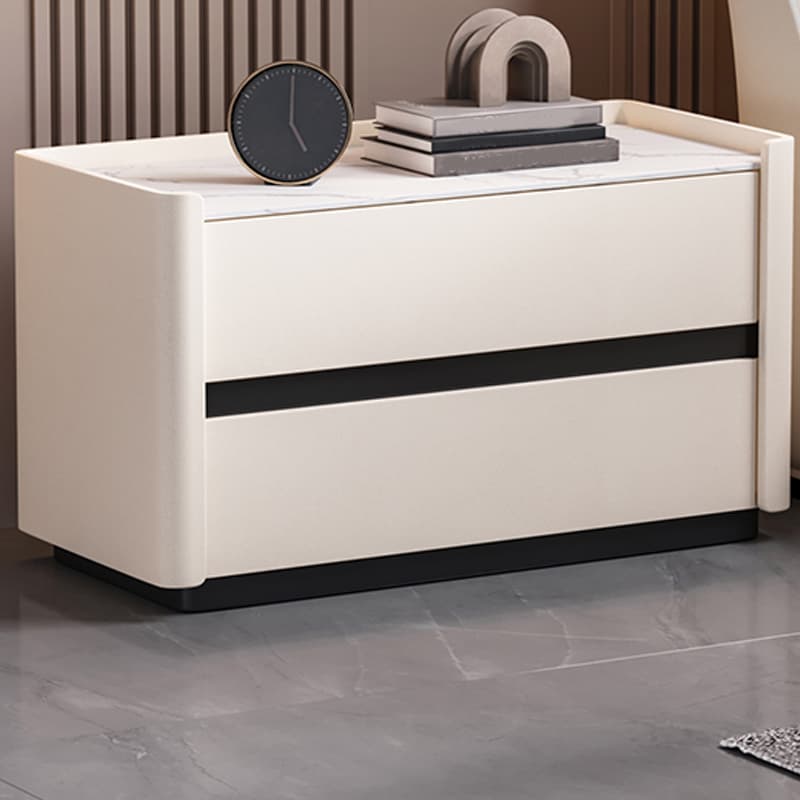 Modern Faux Leather Nightstand with 2 Drawers in Stone Countertop - image 14