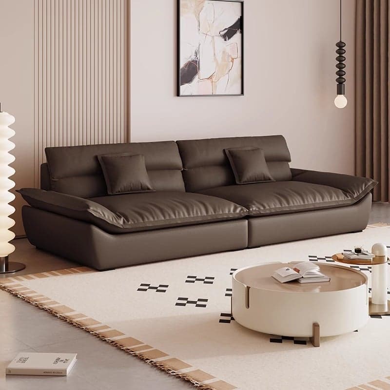 Modern Solid Color Scratch-defiant Standard Sofa in Light Gray/Taupe/Citrus Color, 3-seater with 2 Pillows - image 5