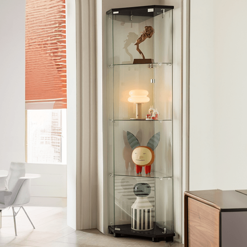 Modern Simple Style Rectangular/Nook Accent Cabinet with Closet, Lumber Countertop, Glazed Door in Midnight Black/Chalk/Sepia