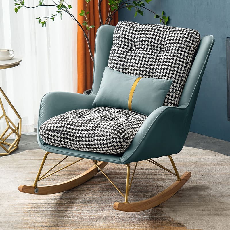 Ergonomic Stationary Round Arm Living Spaces Rocking Chair with Rear, Winged-back Chair - image 4