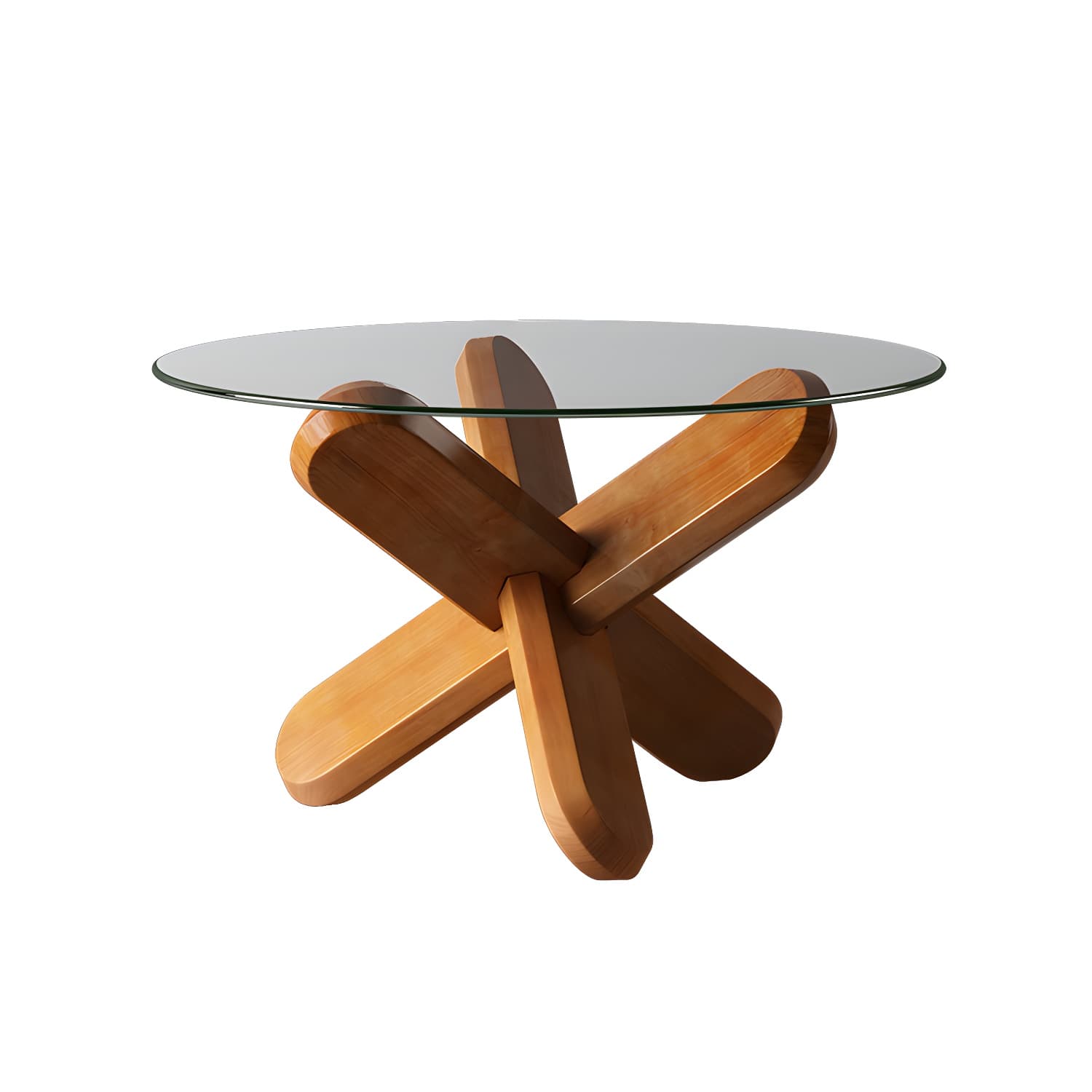 Modern Round Glass Top Coffee Table with Abstract Wooden Leg - image 13
