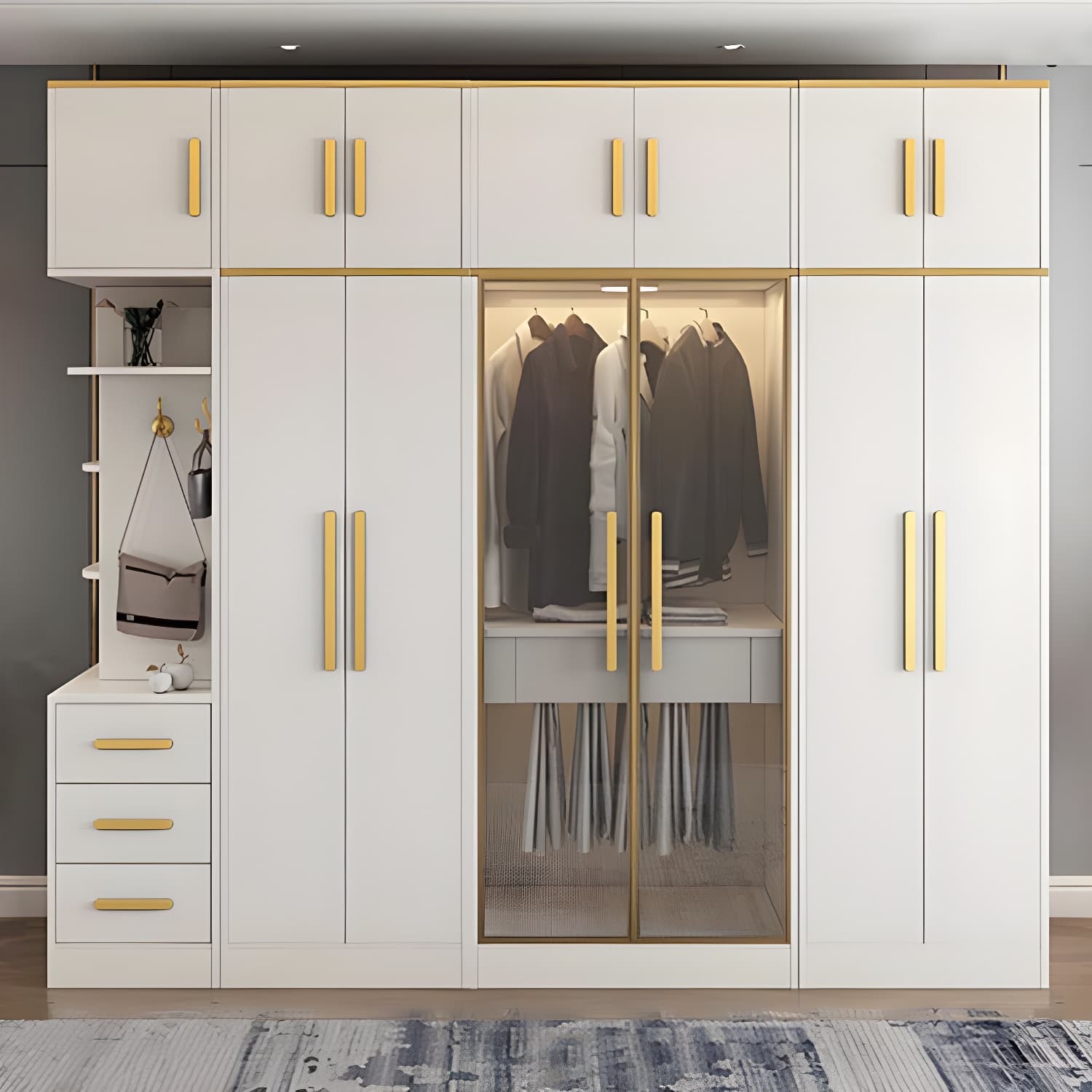 Contemporary Style Wardrobe Wooden Wardrobe Closet with Drawer - image 6