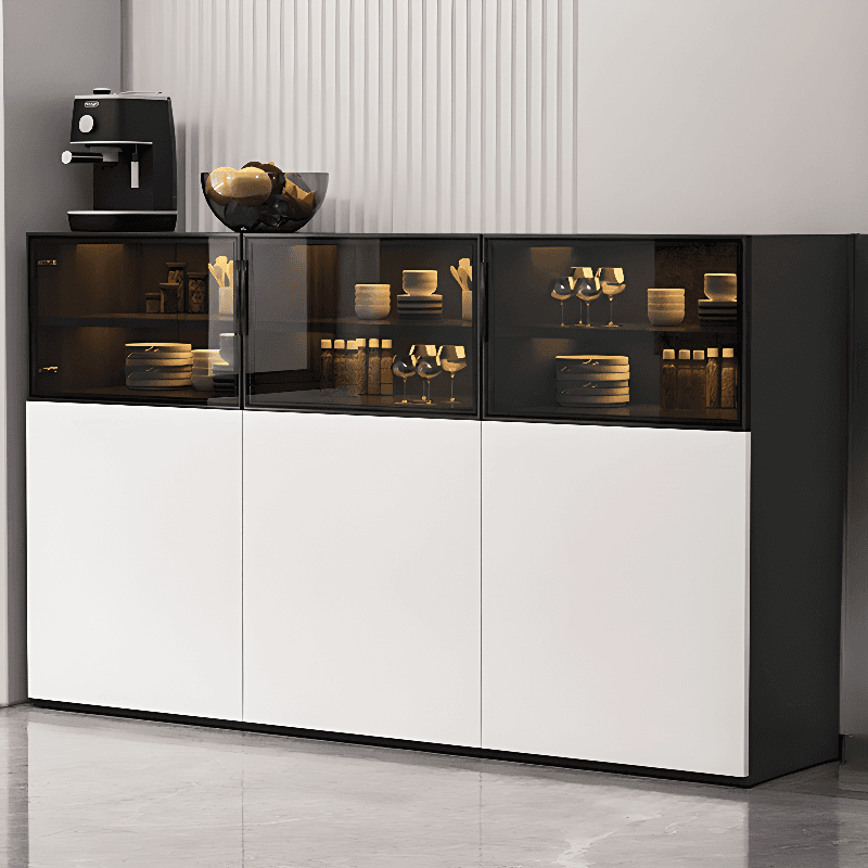 Simplistic Manufactured Wood Narrow/Standard Server/Sideboard with Cupboard, Five Internal Shelves/Six Internal Shelves, Pantry Hutch, Glass Doors - image 3