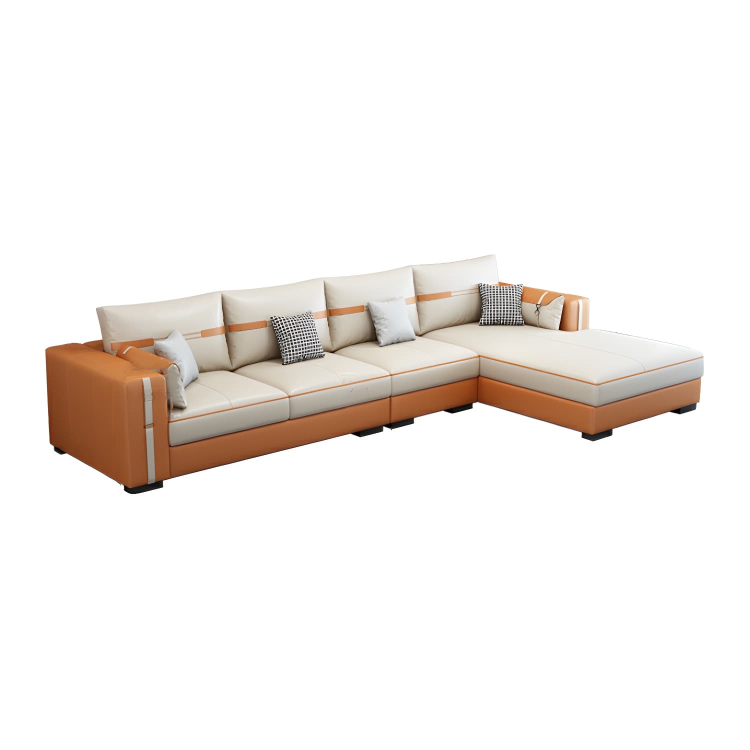 Scandinavian Wood Frame Beige Faux Leather Stationary Sectional Sofa with Cushion Back - image 11