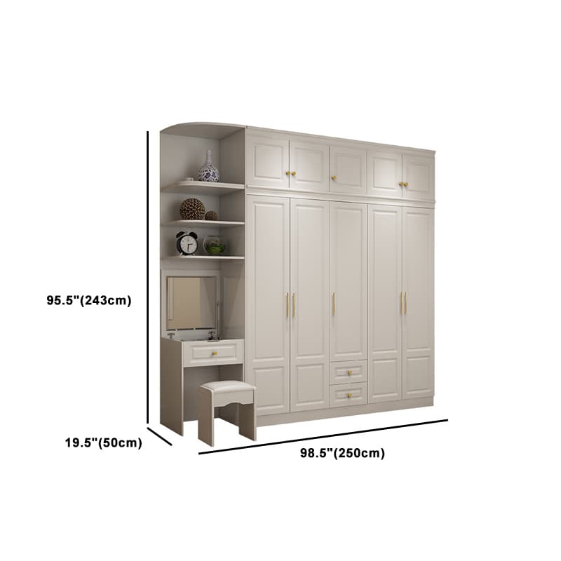 Art Deco Chalk Manufactured Wood Free Standing Interior Shelves Wardrobe with Soft Close Drawer and Hanging Rod - image 39