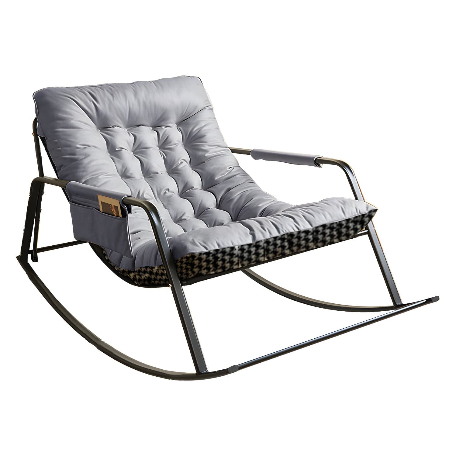 Stylish Modern Upholstered Rocking Chair with Black Metal Legs and Tufted Back - image 4