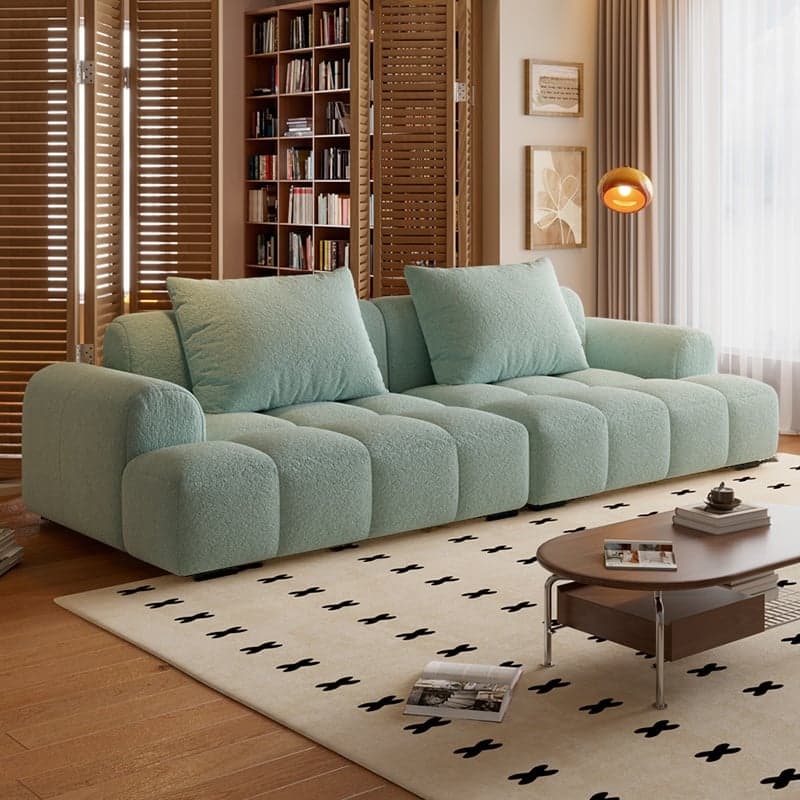 Modish Solid Color Stain Resistant Standard Sofa in Dark Gray/Emerald Green/Beige, 3-Seater with 2 Pillows - image 5