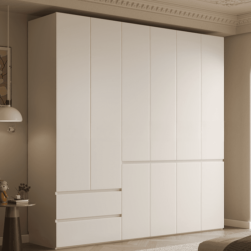 Beige Minimalist Manufactured Wood Cabinet Armoire with Soft Close Drawer, Soft Close Door, Interior Shelves, and Clothing Rod