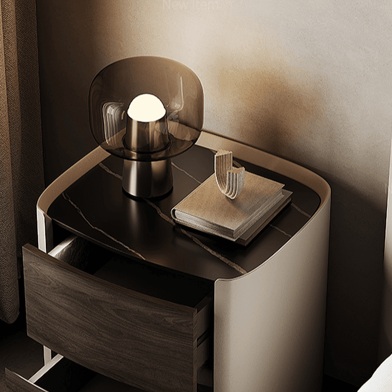 Contemporary Sintered Stone Countertop 2 Drawers Nightstand With Drawer Organization - image 9
