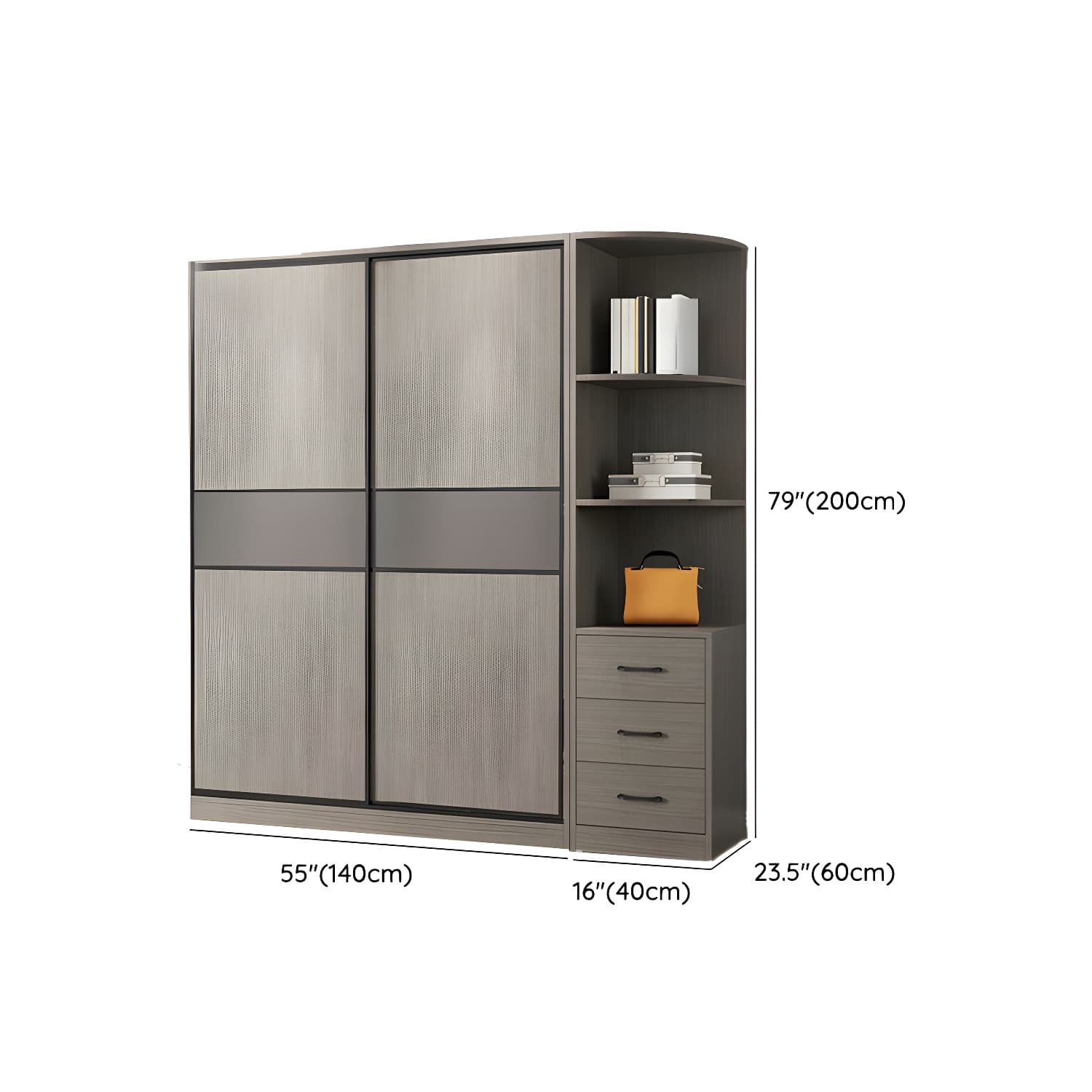 Contemporary Plate Storage Wood Wardrobe with Clothing Rod and Shelves in Light Grey - image 15