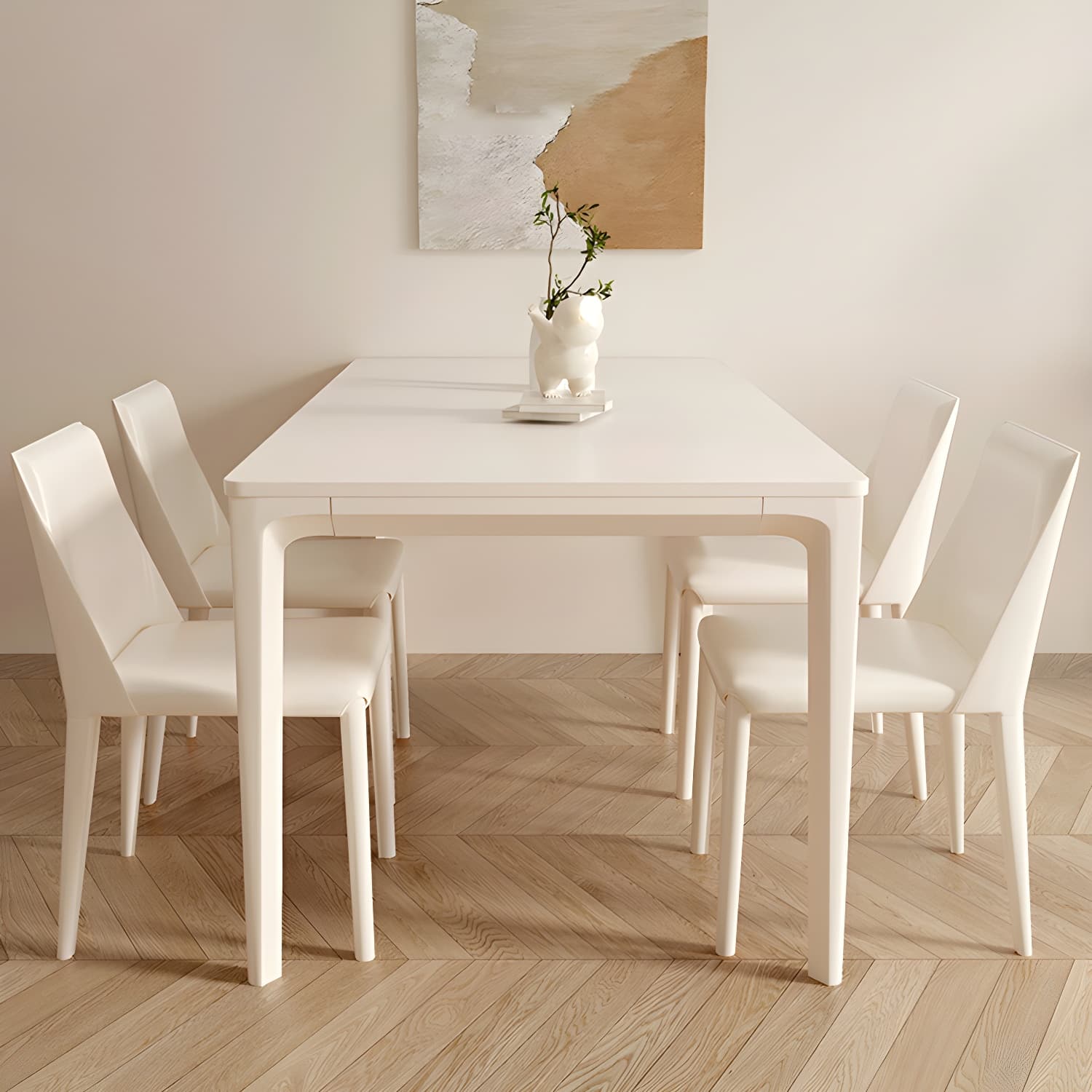Modern Stone Top Dining Table with Beige Metal Legs and Standard Height for Kitchen & Dining - image 7