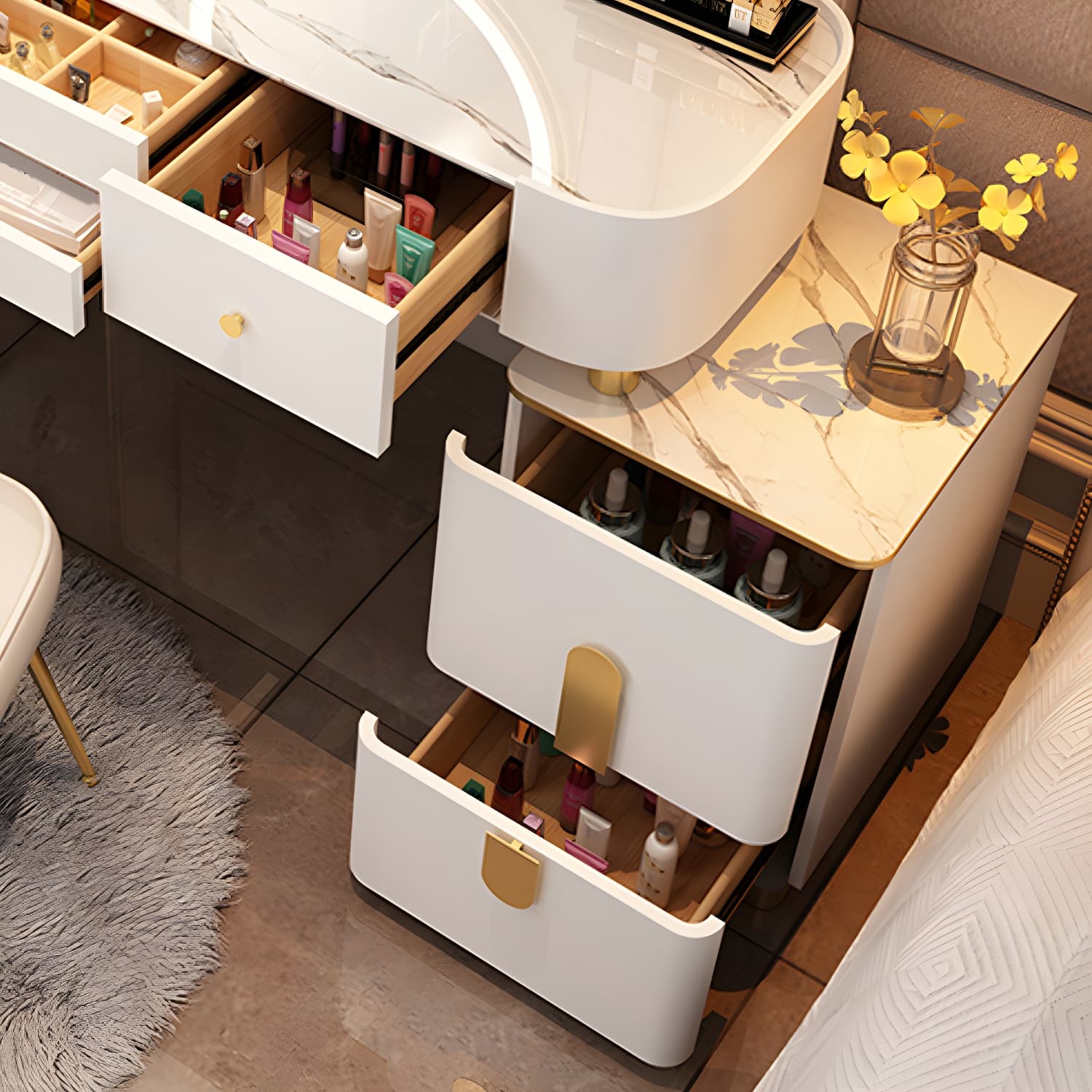 Glass Top Makeup Vanity Storage Box Vanity Dressing Table for Bedroom - image 11