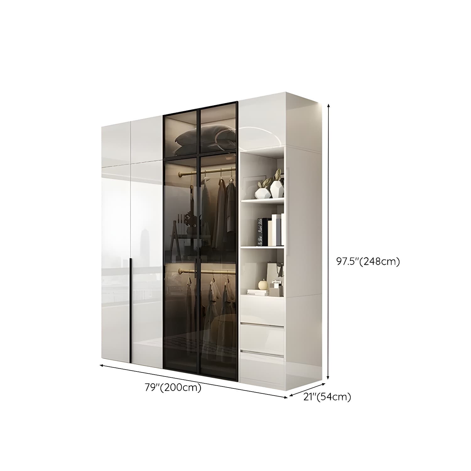 Sleek White Wood Wardrobe Armoire with Soft Close Drawers and Shelves - image 37