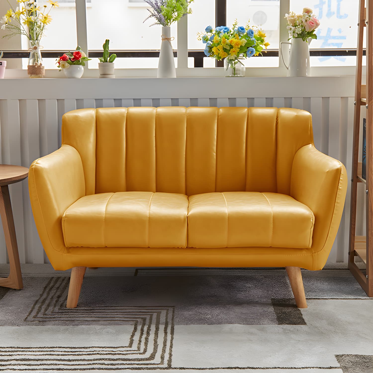 Modern Stain-Resistant Leather Sofa Square Arm Settee with Tight Back - image 6