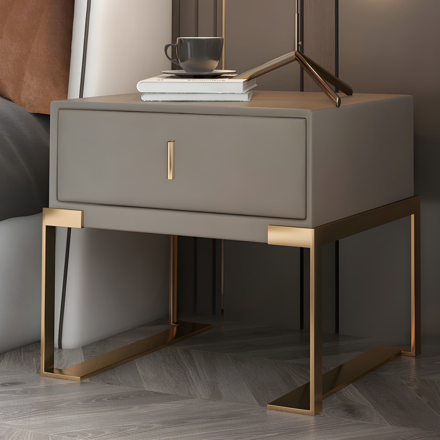 Faux Leather Nightstand 1-Drawer 21 Inch Tall Modern Legs Included Night Table - image 11