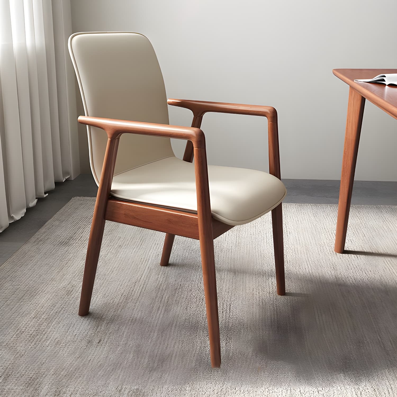 Modern Style Chair Dining Arm Chairs with Wooden Legs for Kitchen - image 9