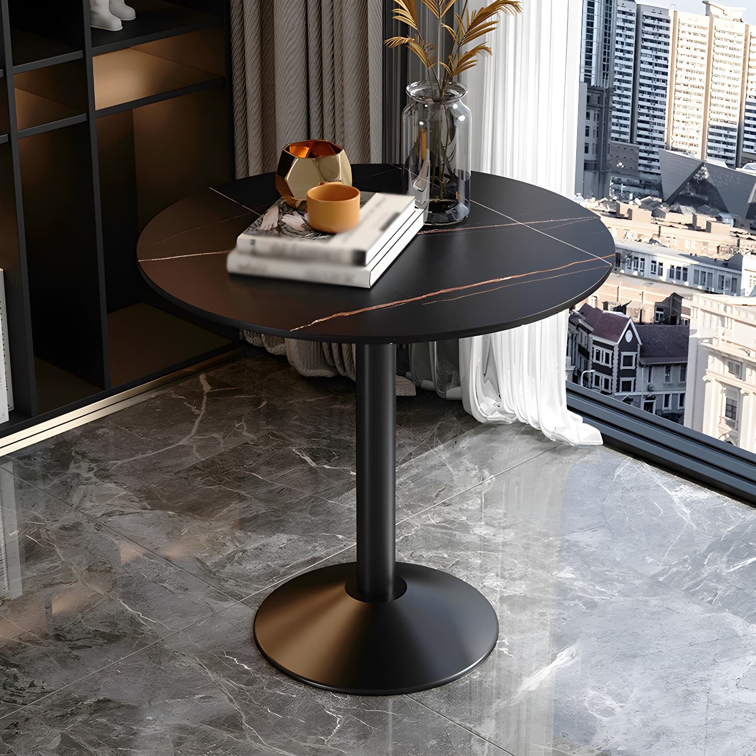 Round Sintered Stone Top Table Contemporary Metal Base Dining Table - image 5