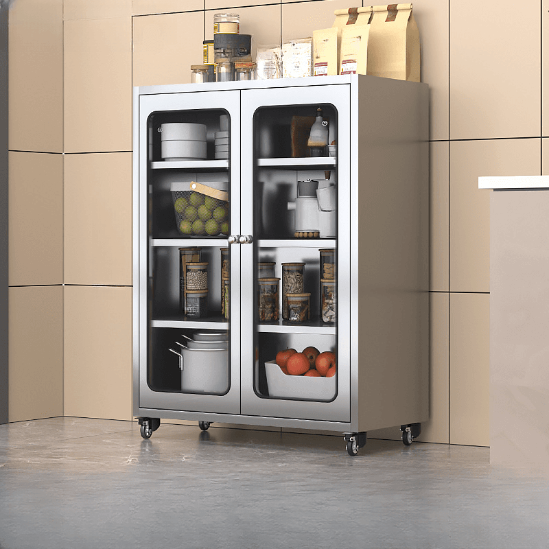 Metallic Sideboard on Roller Wheels with Stainless Steel Countertop - image 7