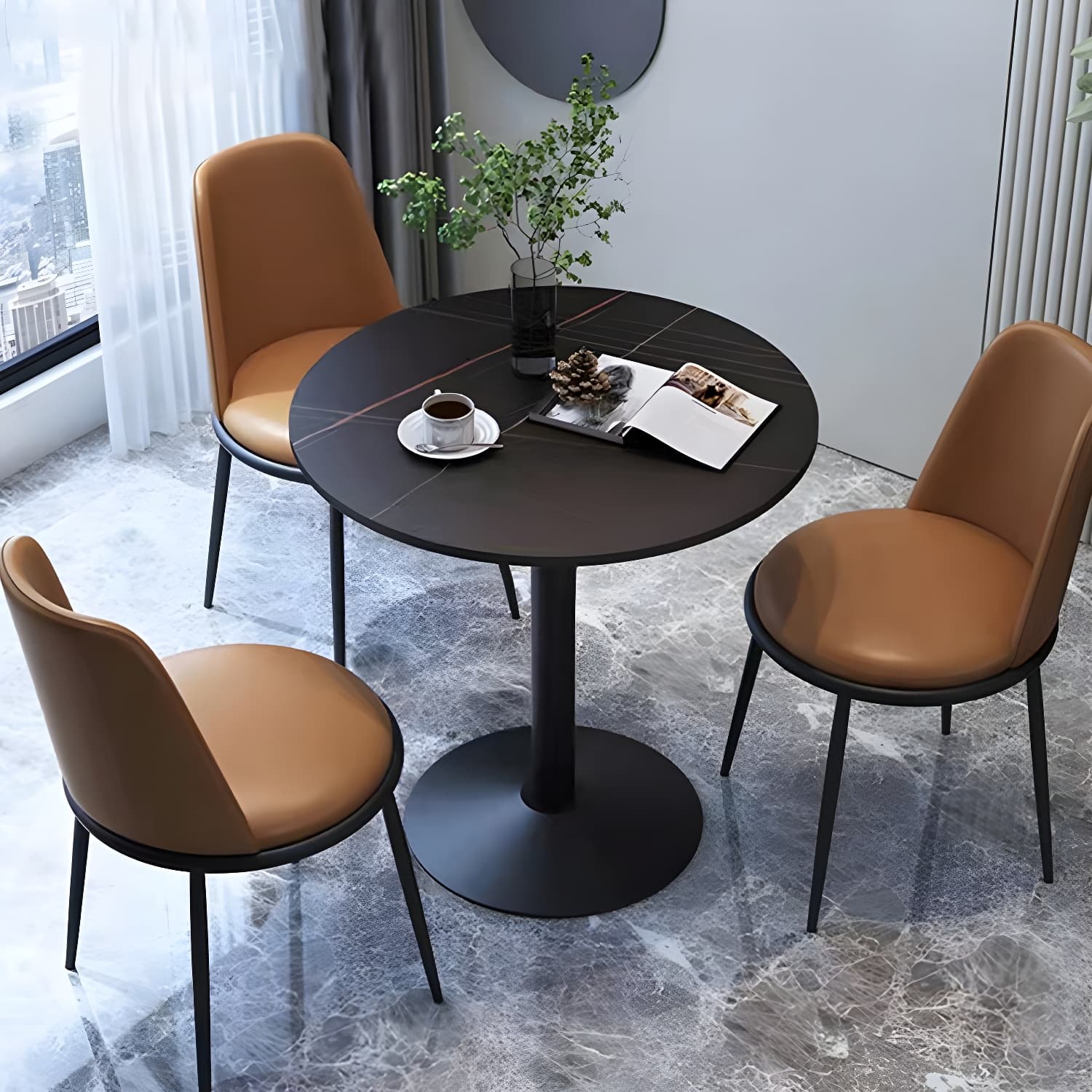 Round Sintered Stone Top Table Contemporary Metal Base Dining Table - image 13