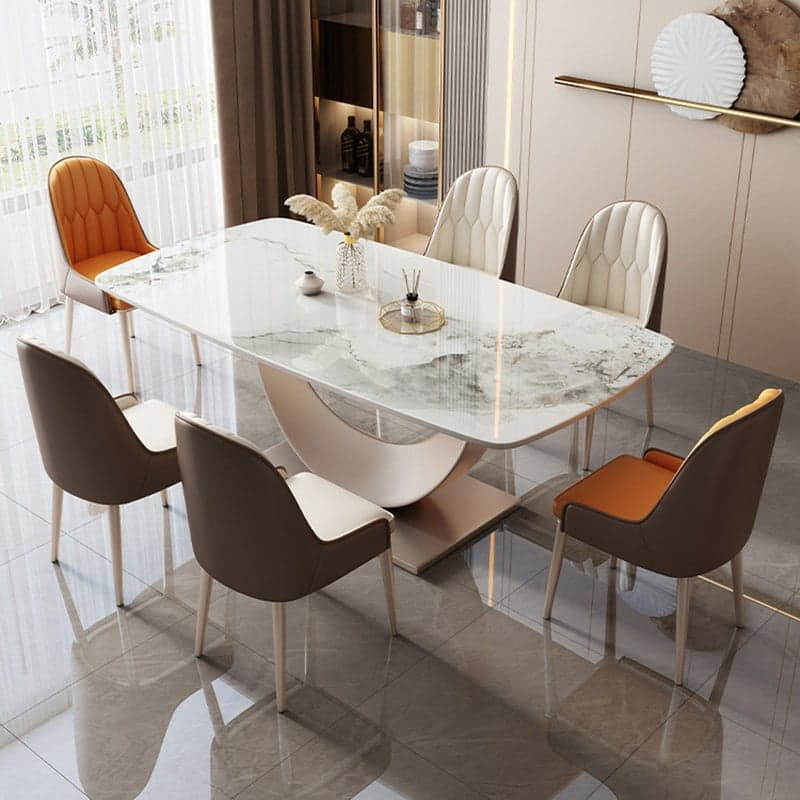 Contemporary Stone Top Dining Table with Metal Pedestal Base - image 5