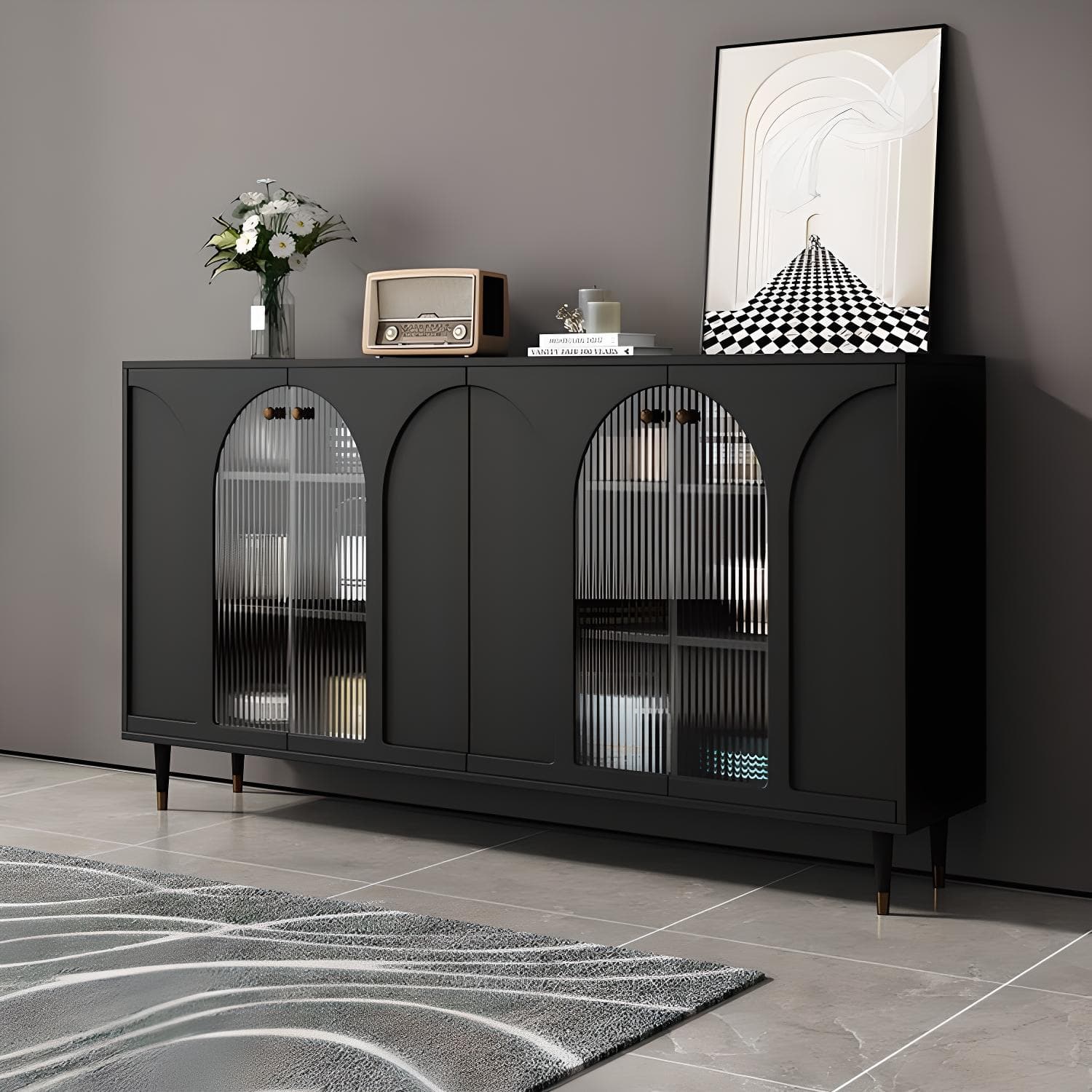 Wooden Modern Glass Door Kitchen Sideboard with Adjustable Shelving - image 6