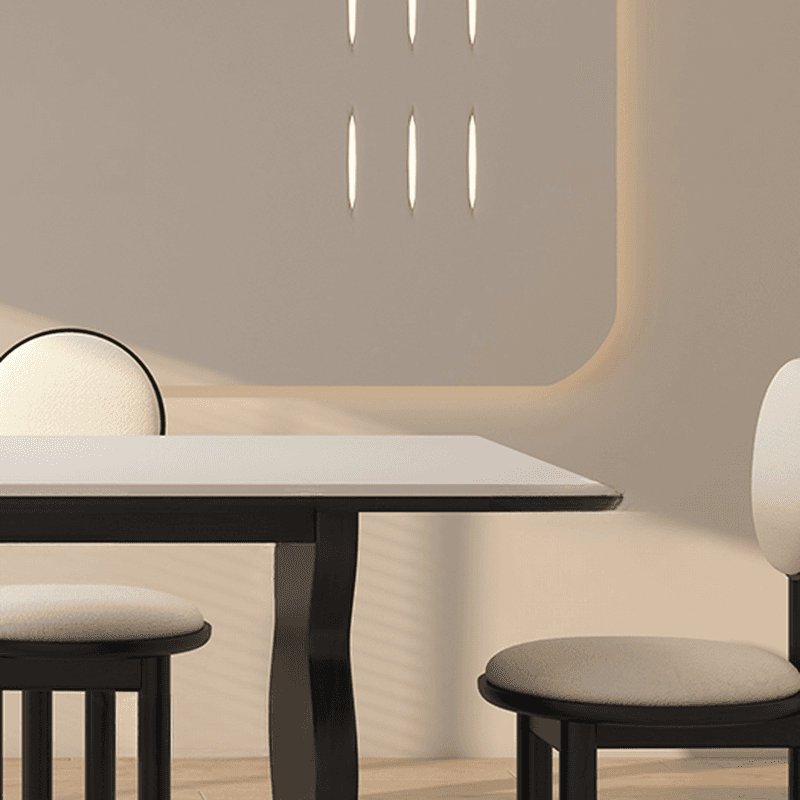 Dining Table Set with Rectangular Shape, Two-sided Pedestal, Fixed Table, Padded Chair with Back, 5-piece in White - image 6