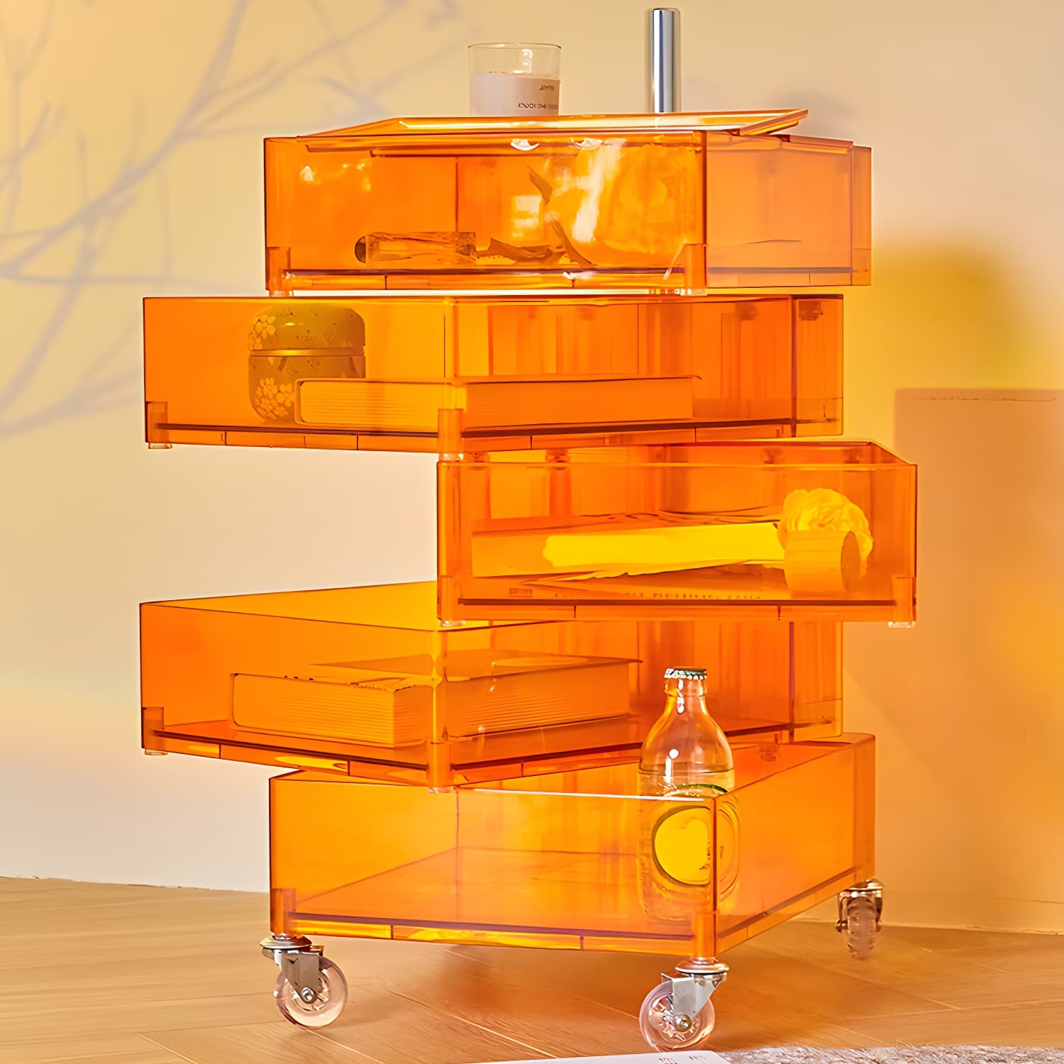 Plastic Nightstand Or End Table 28" Tall Nightstand with Drawers and Wheel - image 19