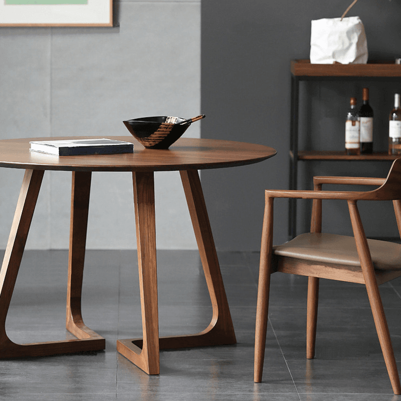 Minimalist Coffee Wood/Neutral Wood Tone Sleighing Dining Table Set with Round Solid Wood Table and Upholstered Chairs - image 5