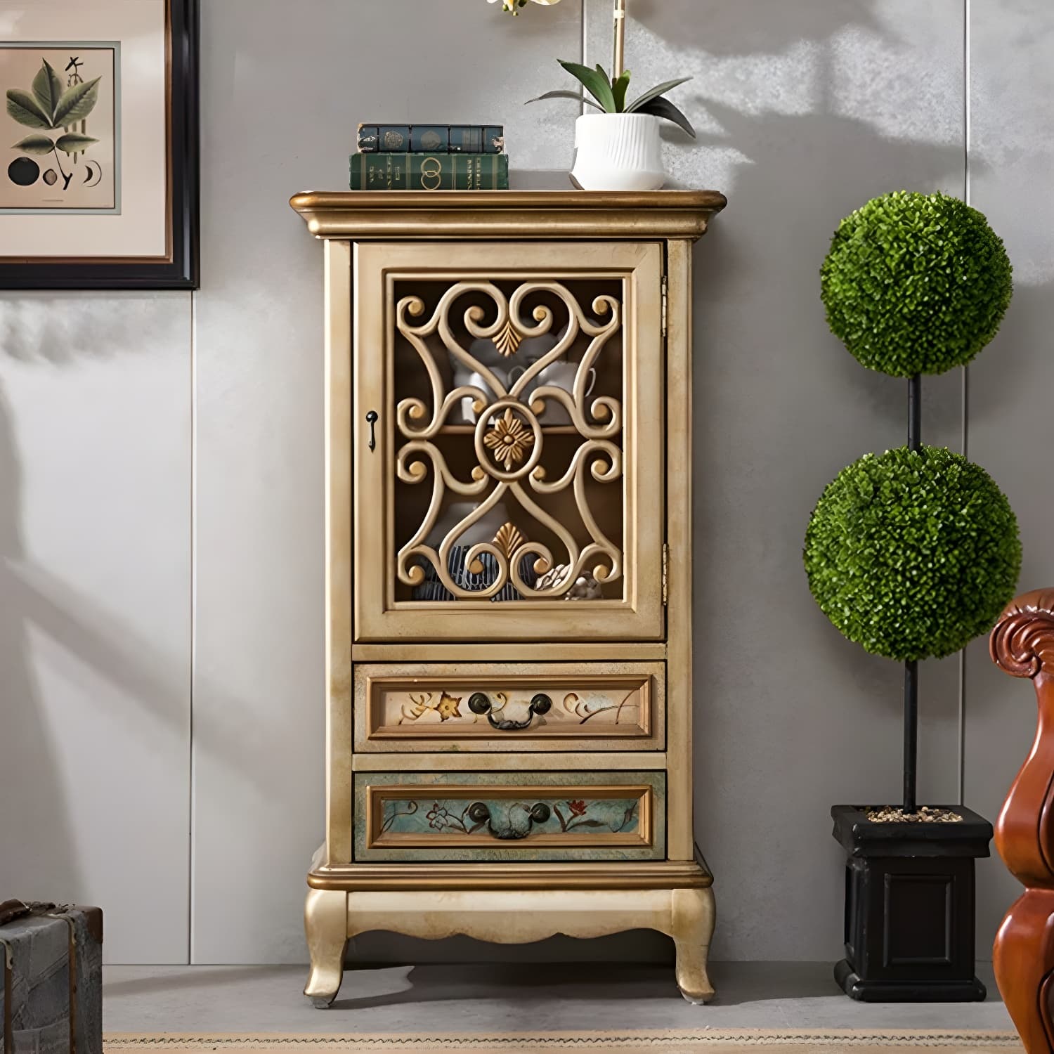 47.24"/61.02" Tall 1- Door Wooden Cabinet, Rectangle Accent Cabinet with Drawers