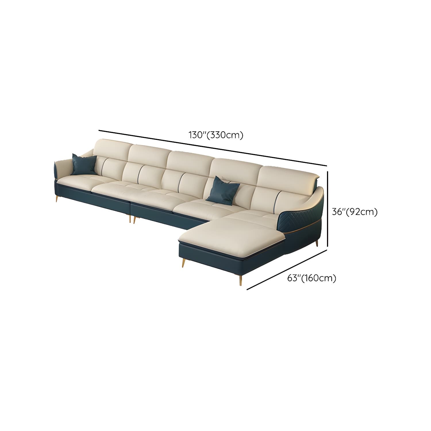 Modern Beige Leather Stationary Sectional Sofa with Cushion Back - image 18