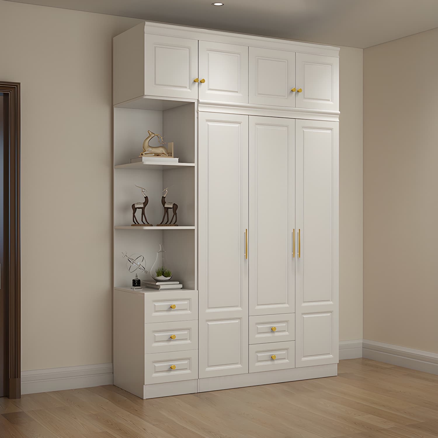 Hinged White Wardrobe Armoire Engineered Wood Wardrobe Closet